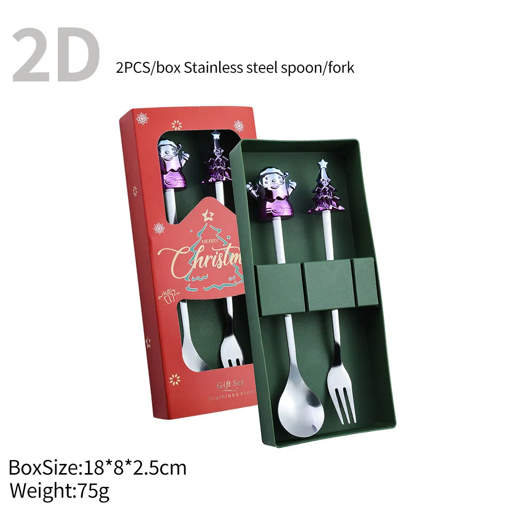 2PCS Cute Cutlery Set for Christmas Gift Family Adorable Tableware Sets