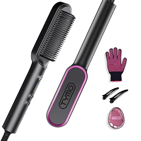 Professional Cordless Hair Straightener Brush with 5 Temperature Settings, Fast Heating, Dual Voltage, LCD Display, Rechargeable Ionic Straightening Brush