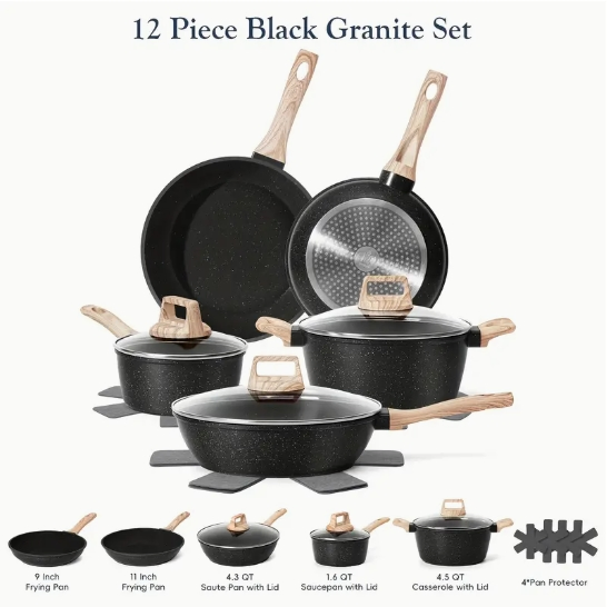 12-Piece Nonstick Cookware Set Healthy Pots and Pans Set, Non-Toxic Kitchen Cooking Set with Silicone Utensil Tools