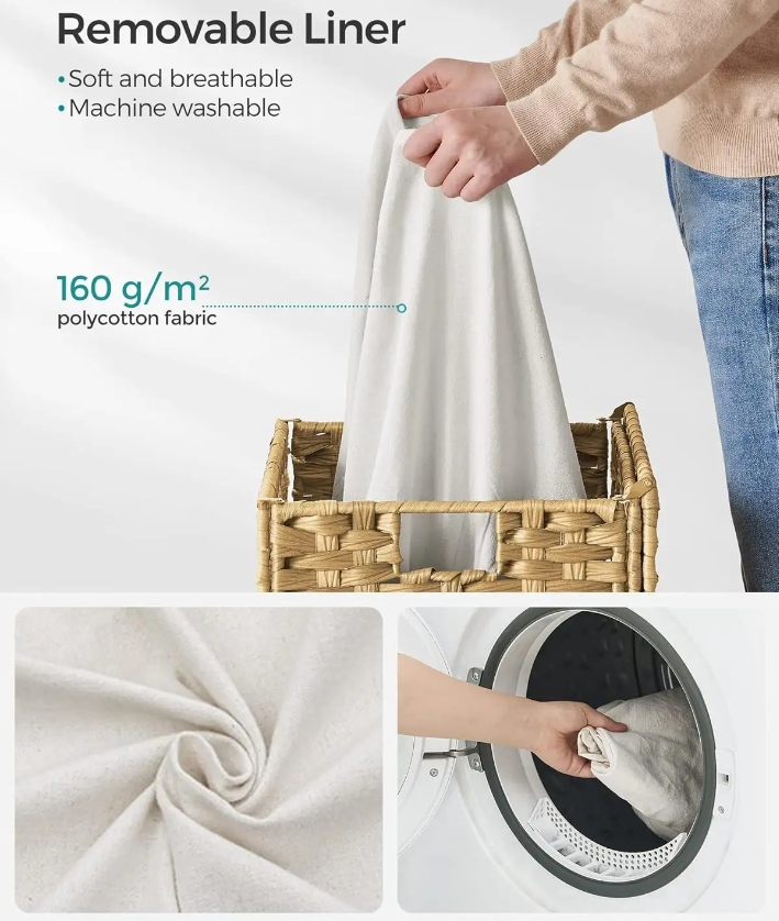 Manufacturer's Woven Storage Basket with Fabric Inside and Outside Banana Leaf Woven Storage Box Seaweed Water Hyacinth Woven Storage