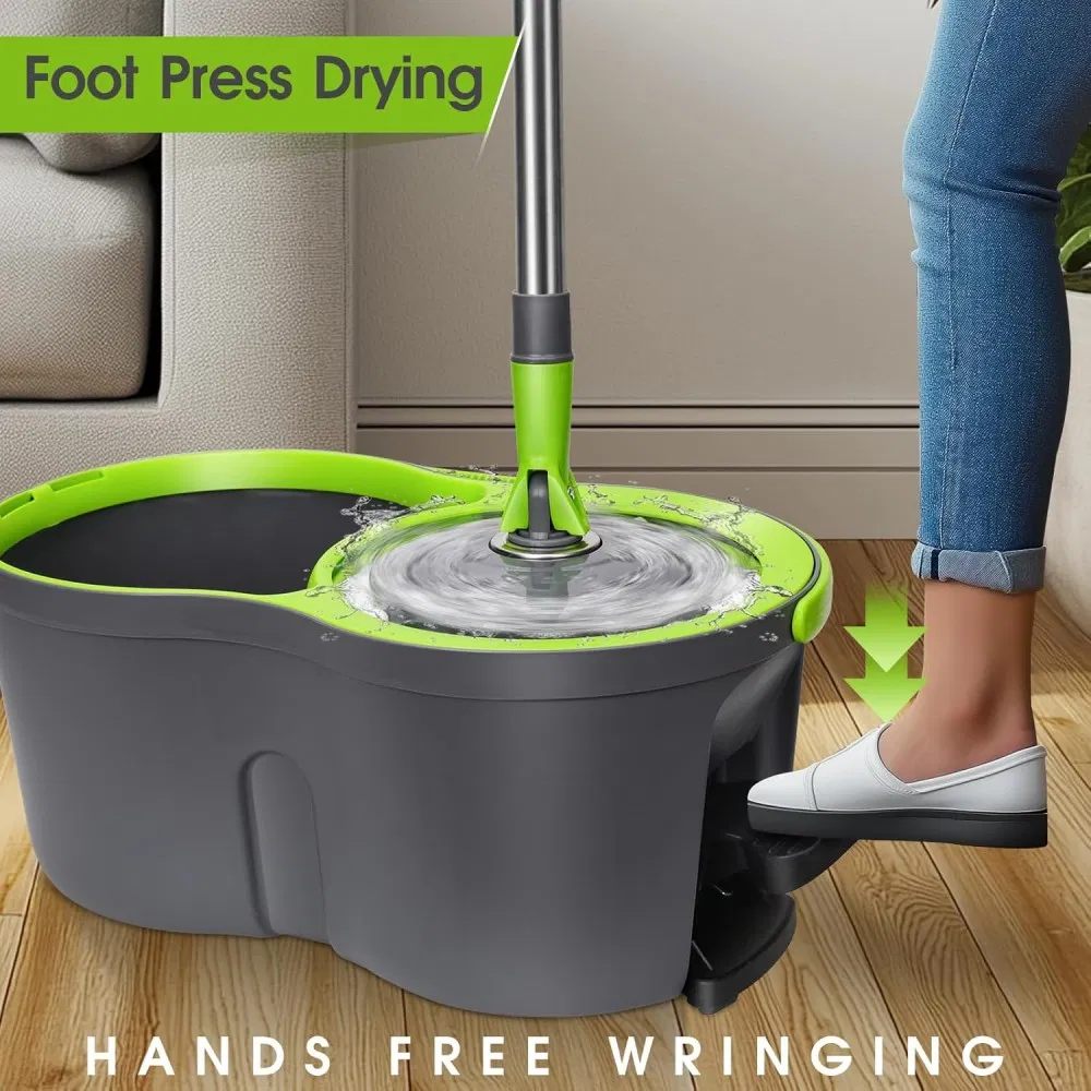 360 Rotating Spin Dry Magic Wash Hands Free Mop with Detachable Bucket Set Cleaning Floor Household Mops Factory Three Interchangeable Mop Heads
