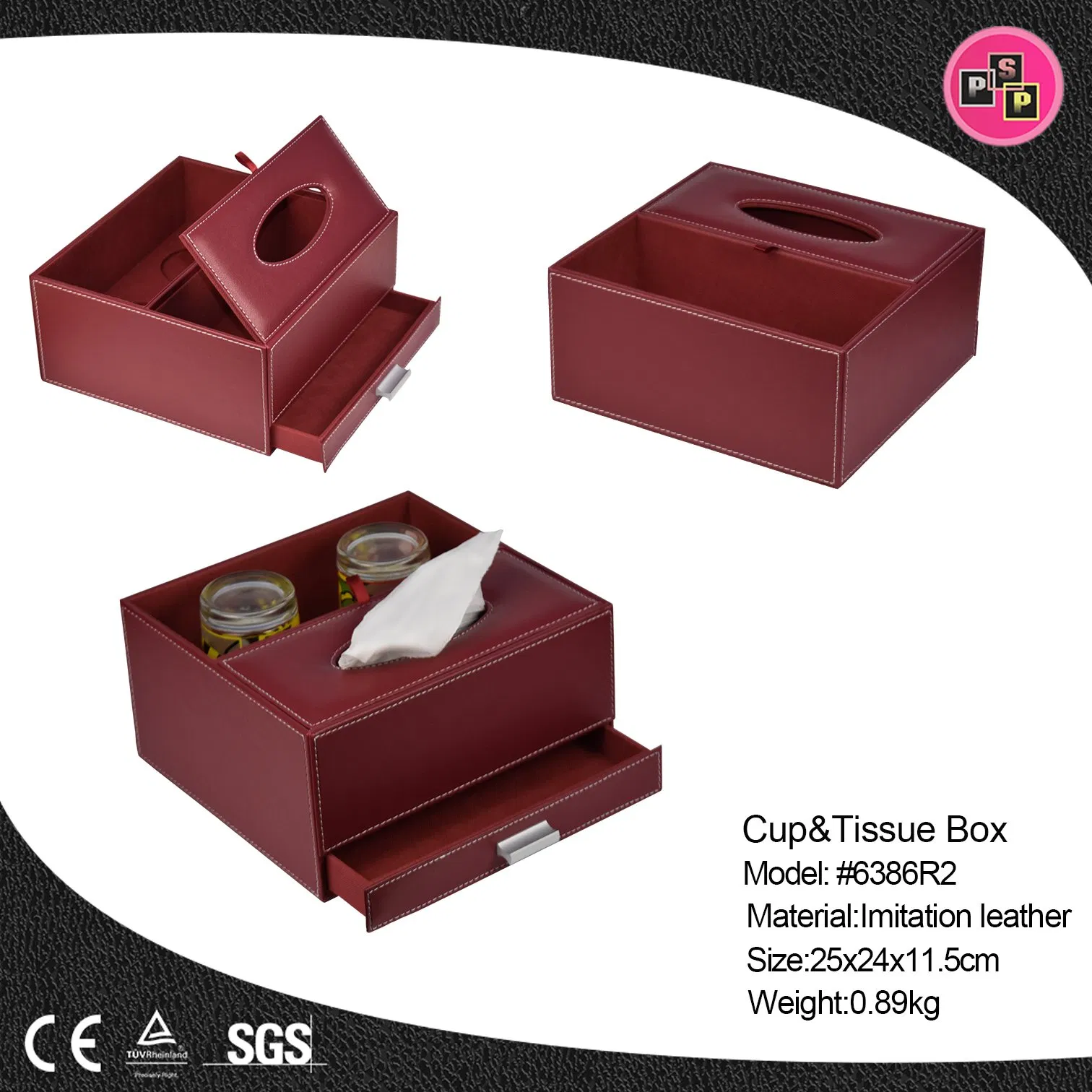 2025 Pink Store Newest Design High Quality Facial Tissue Paper Box Leather Napkin Holder Waterproof Leather Tissue Box Cover for Bathroom/Hotel