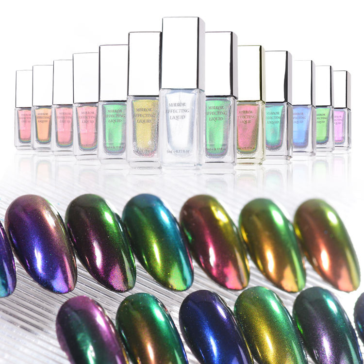Colored Mirror Effecting Liquid Nail Polish Magic Mirror Powder Liquid Mirror Effect Aurora Chrome Magic Aurora Liquid Powder