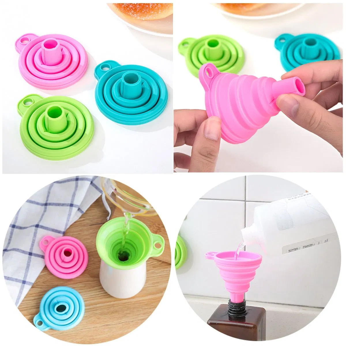 Kitchen Funnel Kitchen Gadgets Accessories Foldable Silicone Collapsible Funnels