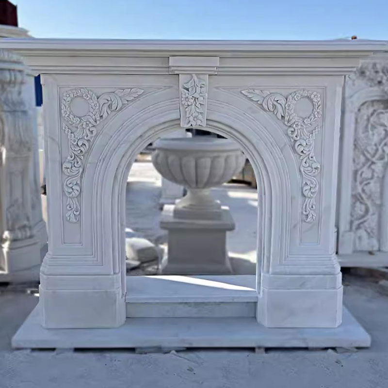Chinese Fireplaces Surround Hand Carved White Marble Fireplace for Villa