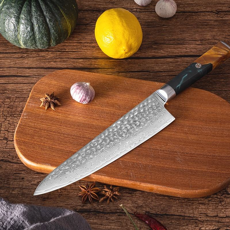 Шеф-нож Damascus 67 слоёв с рукоятью из смолы