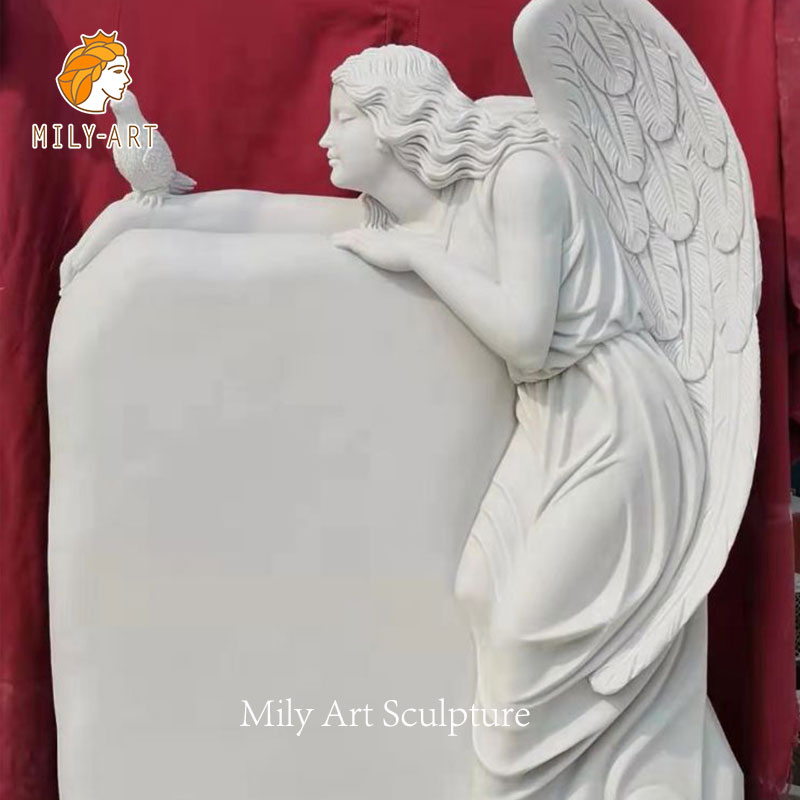 Customized White Marble Angel Tombstone in Love Shape for Cemetery
