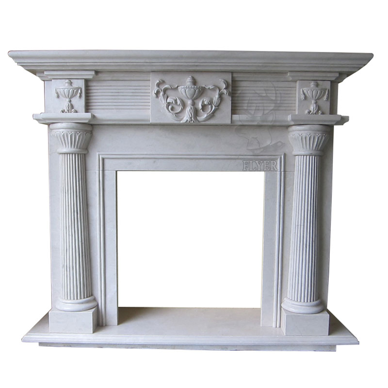 Home Decorative Open Stone Carving Fireplace Surround Freestanding White Marble Fireplace Mantel
