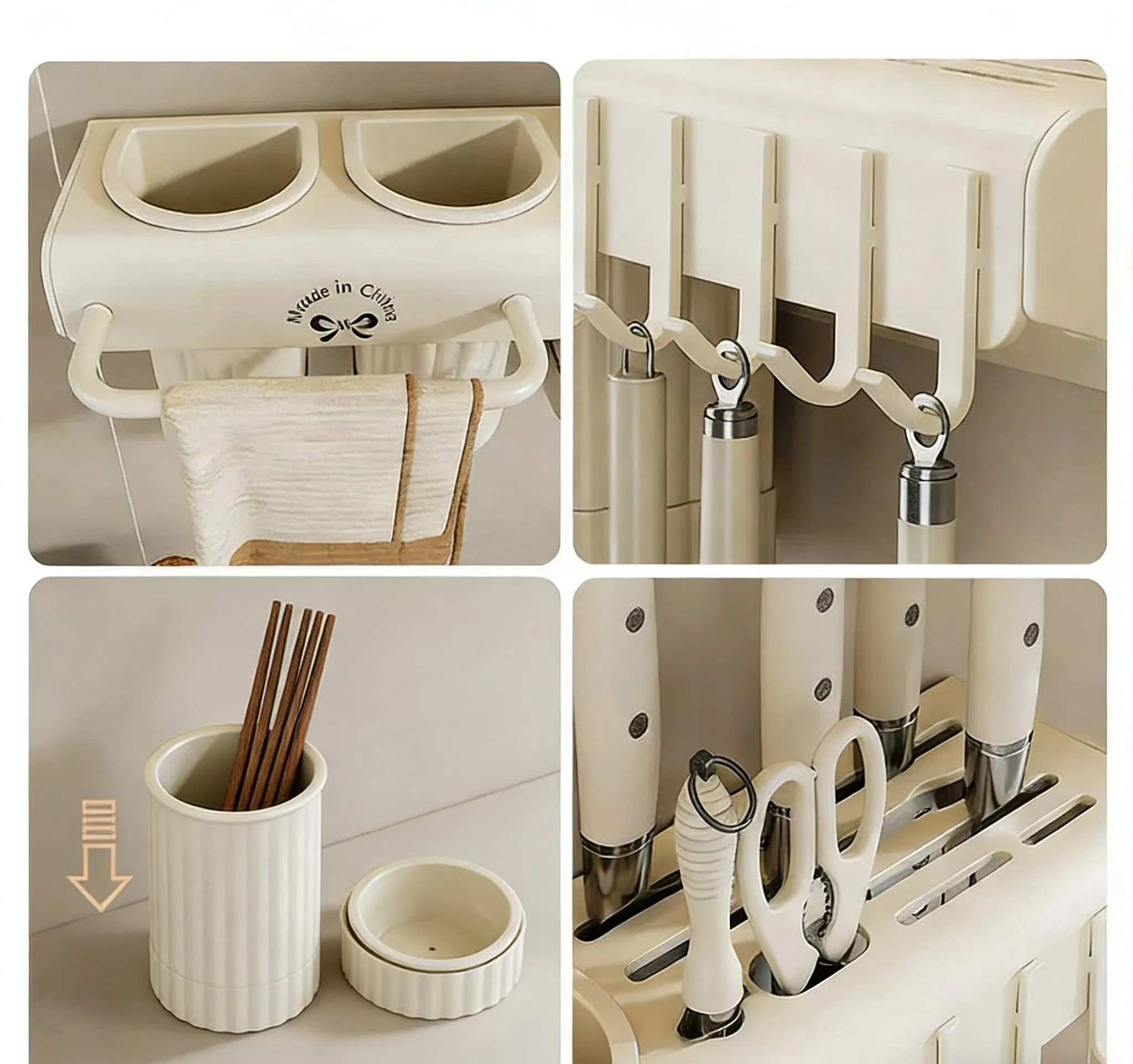 Wall-Mounted Chopsticks Storage Box, Kitchen Knife Rack, Multi-Functional One-Piece Chopstick Holder, Punch-Free Holder for Home Ues