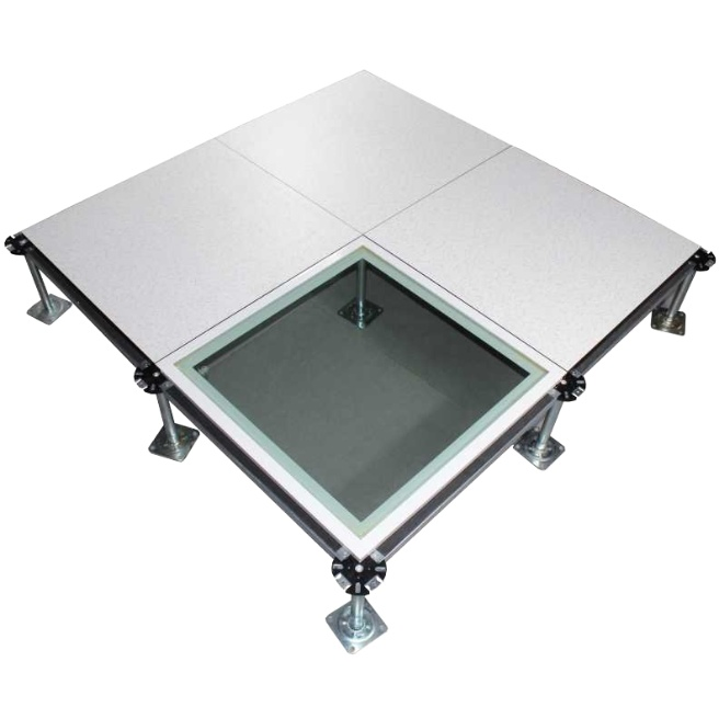 98% Transparent Glass Raised Access Flooring: Anti-Static & Aesthetically Designed for Showrooms and Commercial Interiors