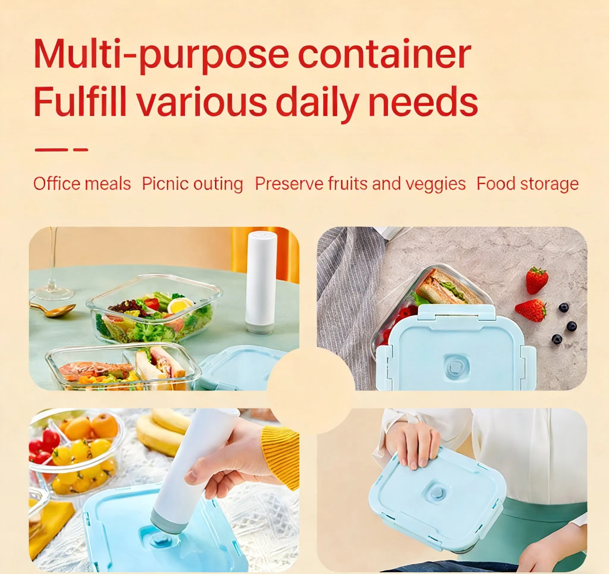 Bestfull Hot Selling Meal Prep Container with Lock Lid Glass Food Storage