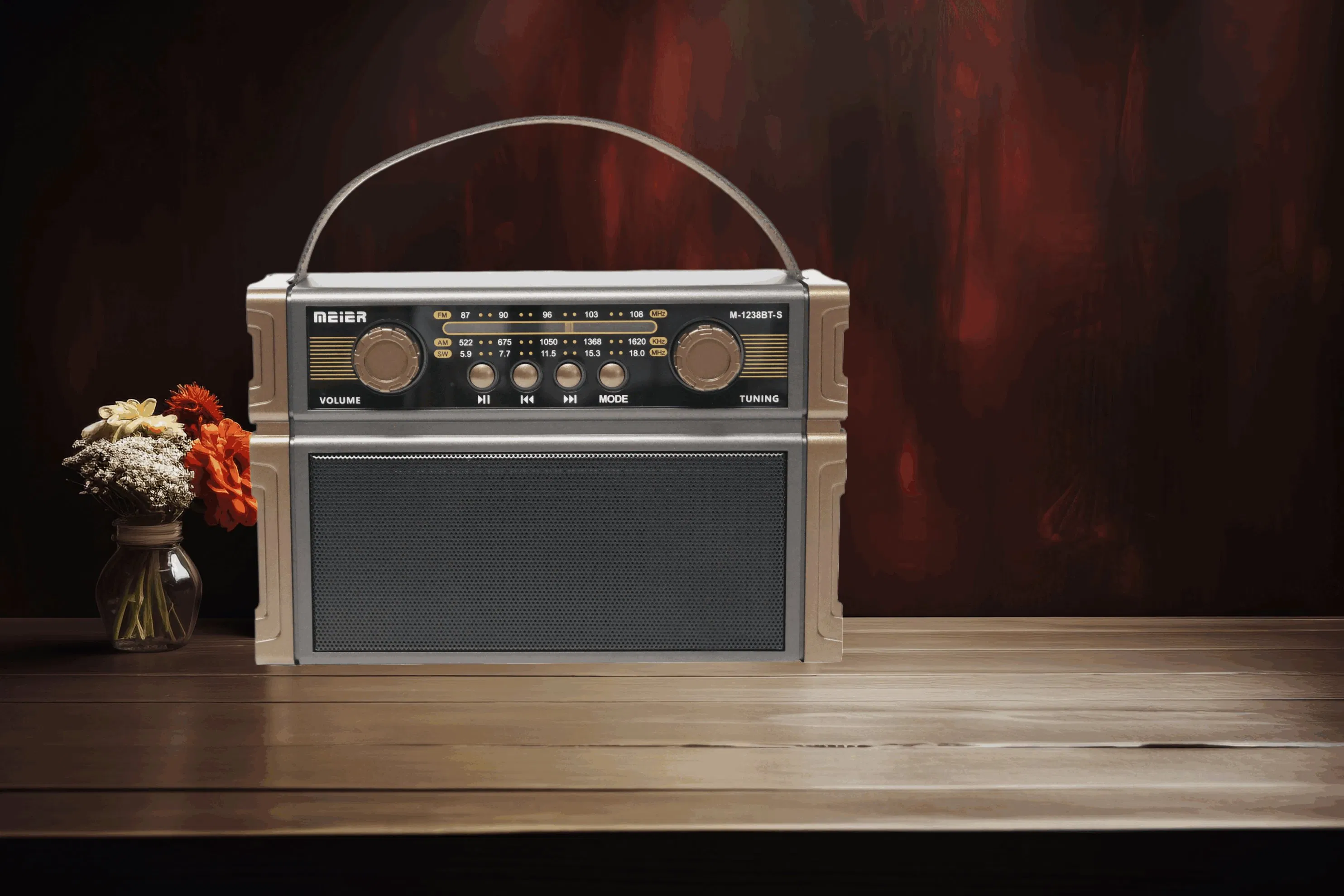 Meier M-1238BTS FM Radio, LED Flashlight, TF Card and MP3 Player, Rechargeable Speaker Bluetooth Outdoor Equipment