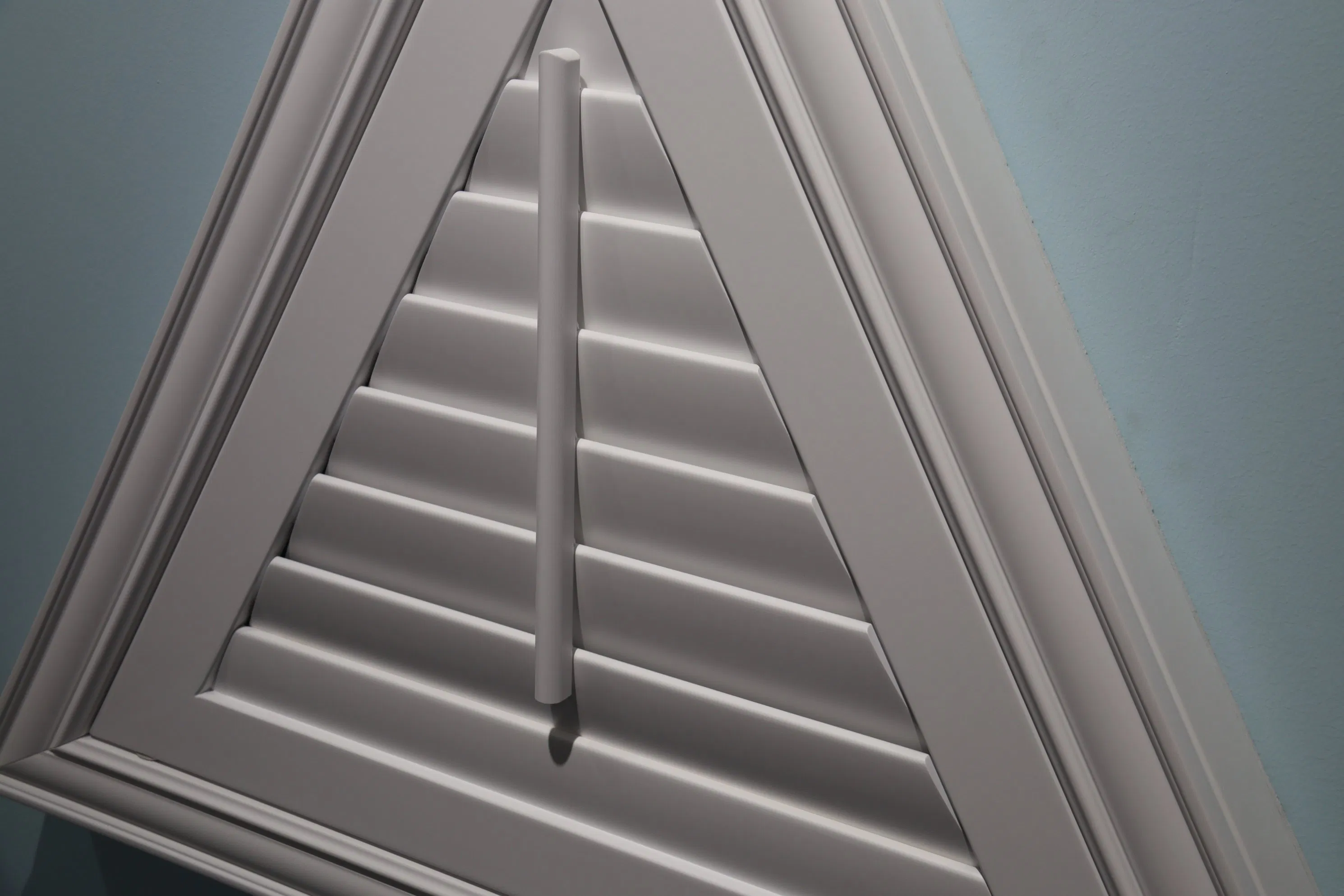 Custom-Crafted Rake Shutters Triangle Shape Plantation Shutters Single Triangular Shutter