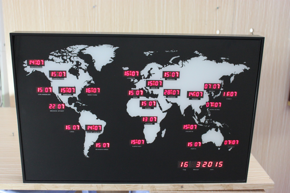 24 Major City Large LED Digital World Time Wall Clock