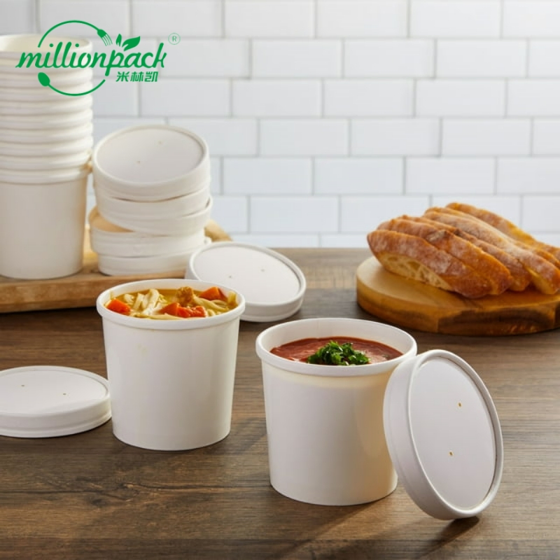 Disposable Vented-Lid Paper Soup Cup Restaurant Takeaway Food Container for Freshly Cooked Soups and Stews