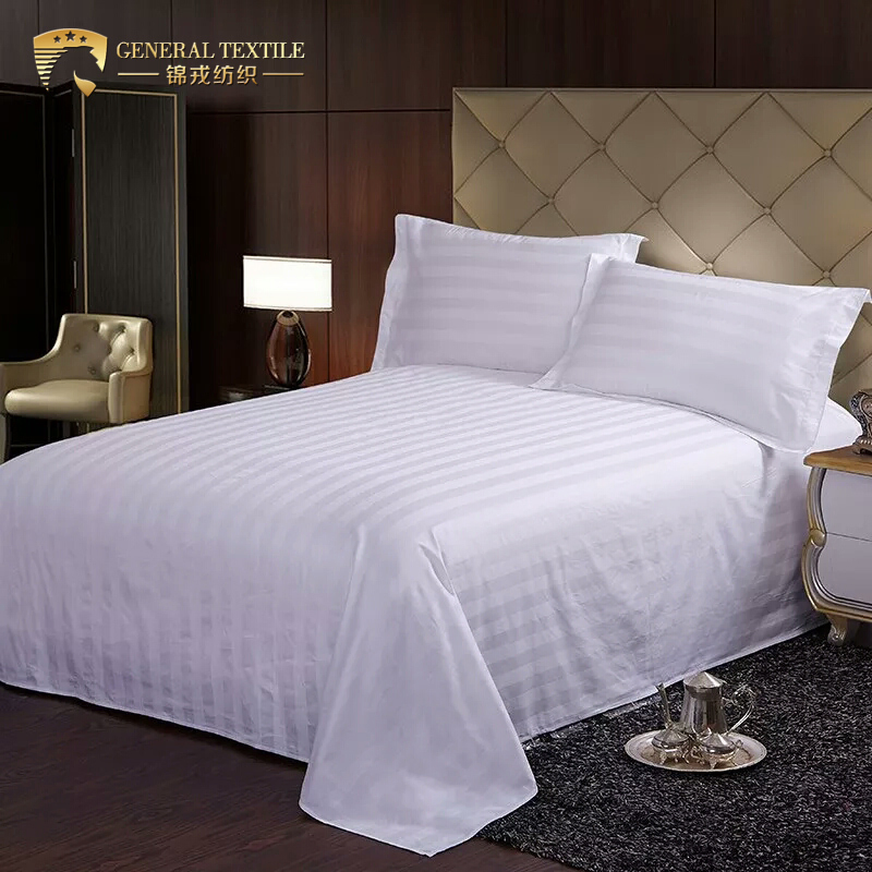 Satin Pure Cotton Stripe White Duvet Cover Bedding Set for Hospital