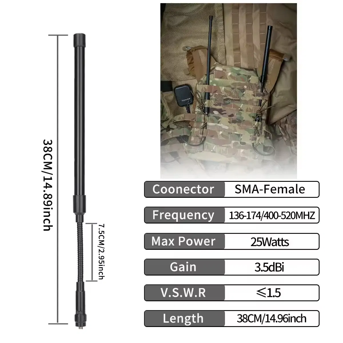 Складная антенна AR-152 CS VHF/UHF для раций Baofeng
