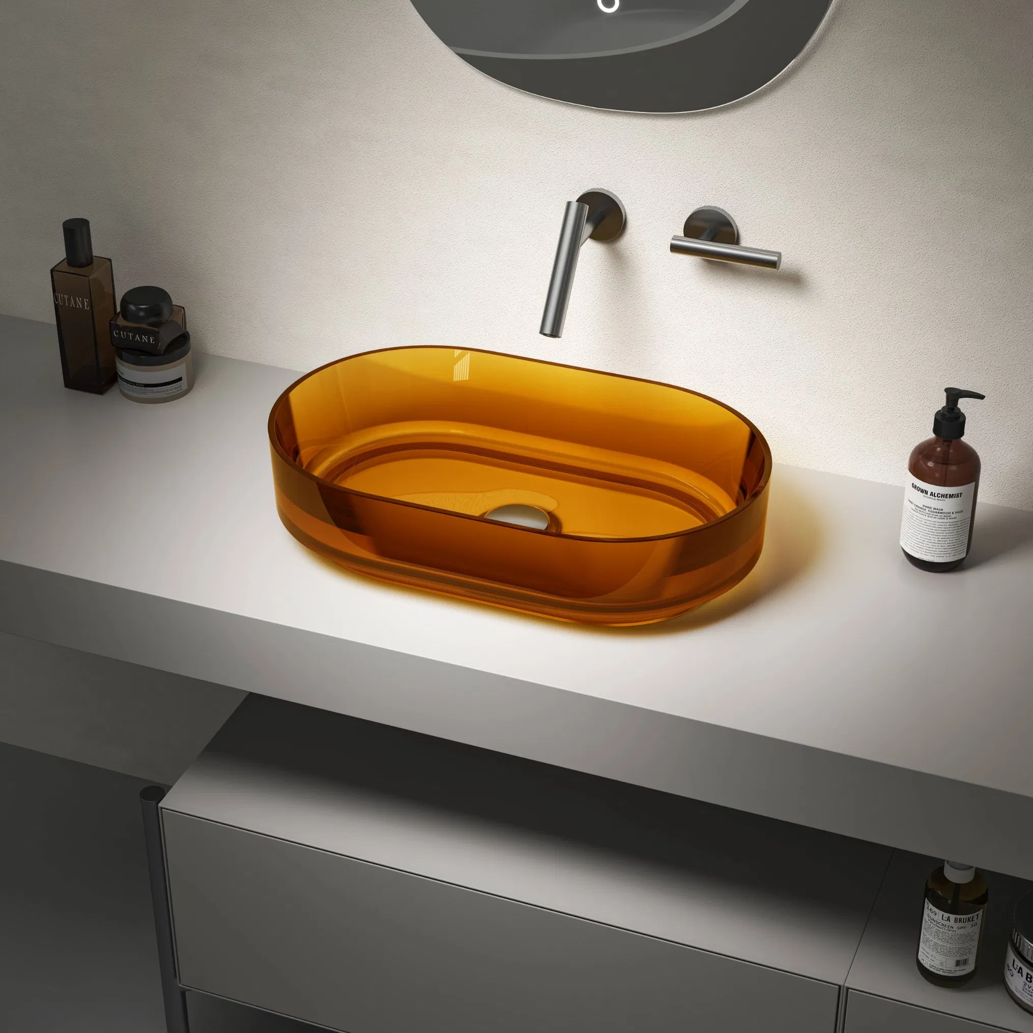 Раковина для ванной из прозрачной смолы темно-коричневая