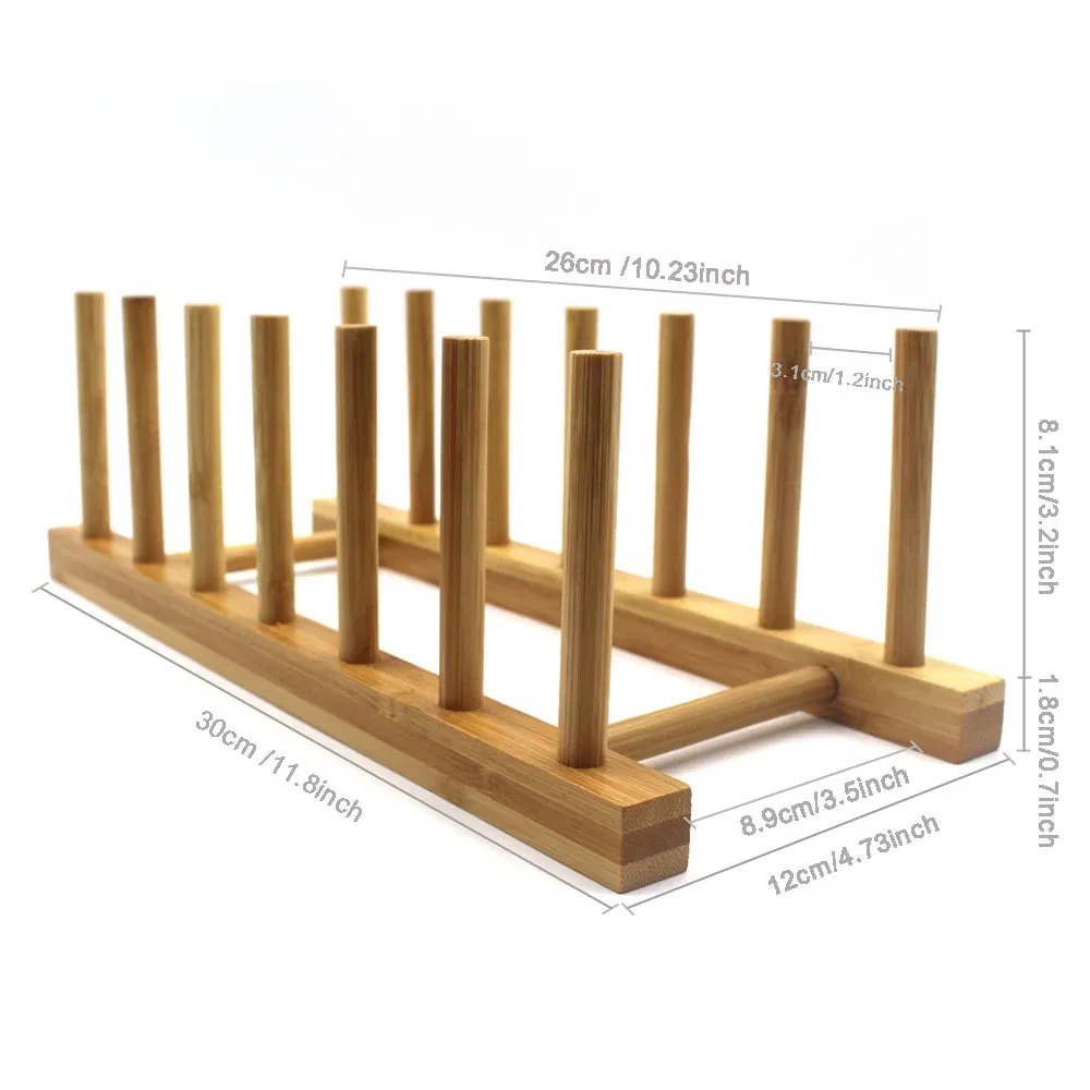 Bamboo Wooden Plate Racks Dish Stand Holder