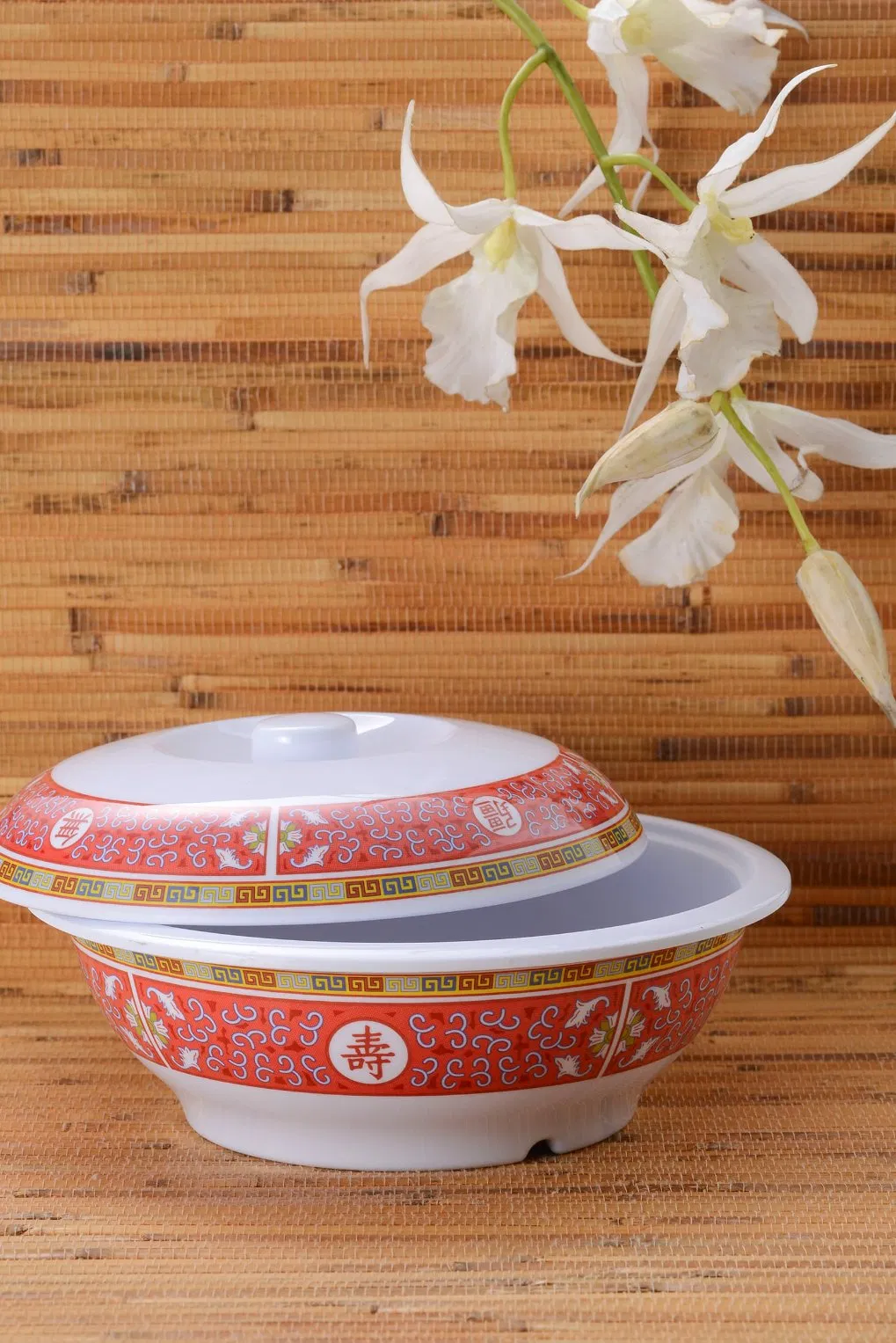 Melamine Bowl Set with Cover Chinese Restaurant Soup Rice Porridge Serving Large Bowl