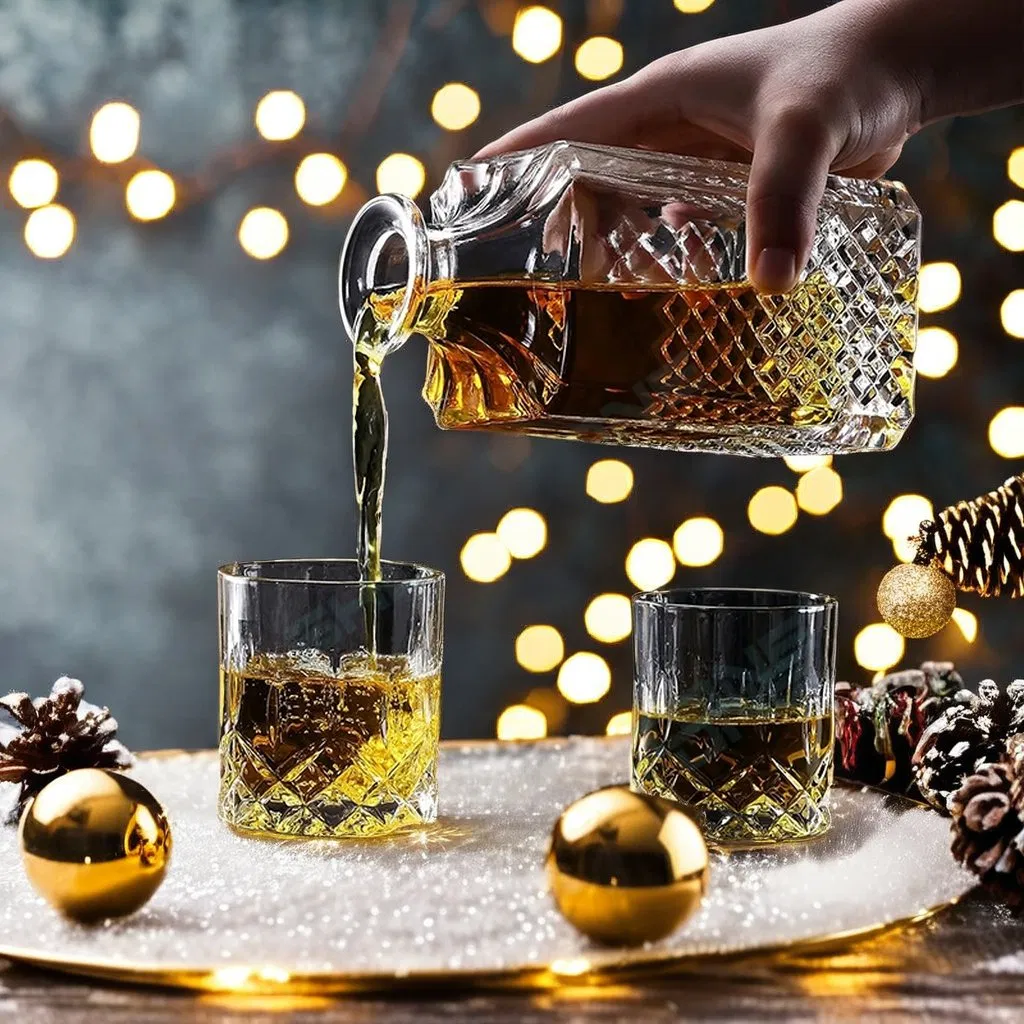 Shunstone Custom Logo Square Whiskey Decanter Gift Set Classical Whiskey Glass Reusable Whiskey Ball Christmas Fathers Day Gift