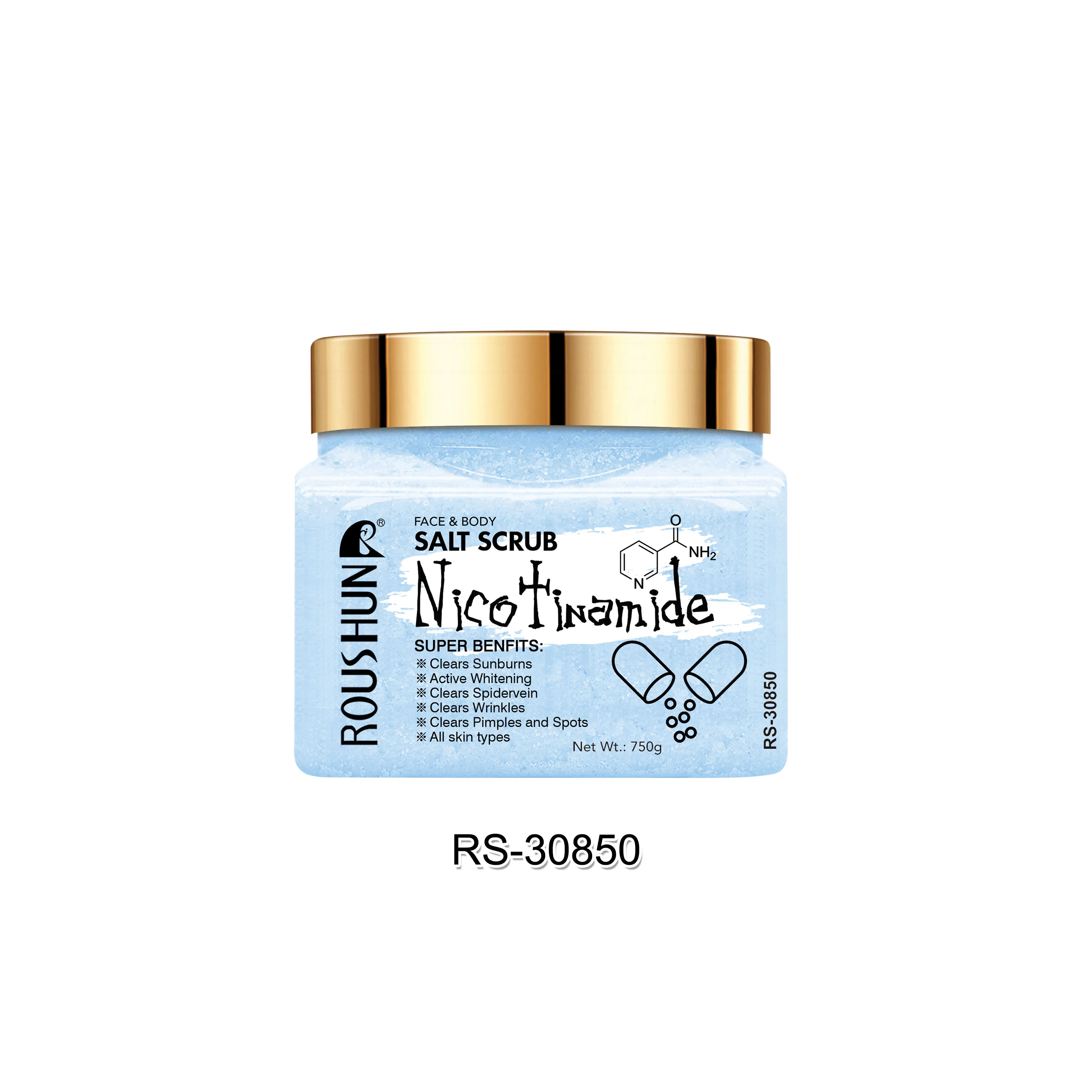 Roushun 750ml Whitening Professional Exfoliating Deep Cleaning and Softening Facial and Body Nicotinamide Salt Scrub for Skin