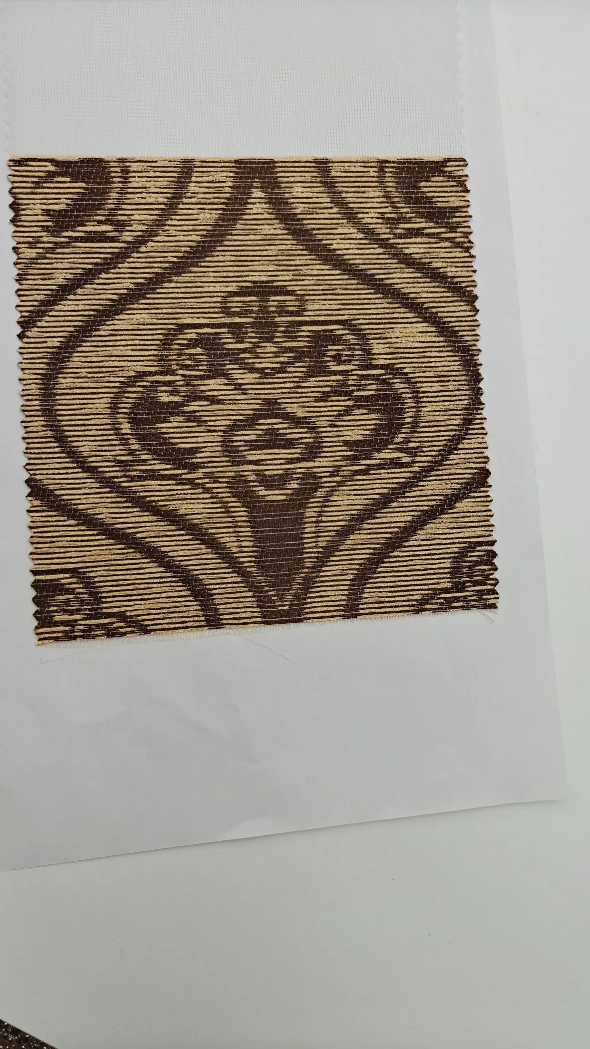 Elegant Brown Herringbone Zebra Blinds Fabric with Unique Fan Motifs