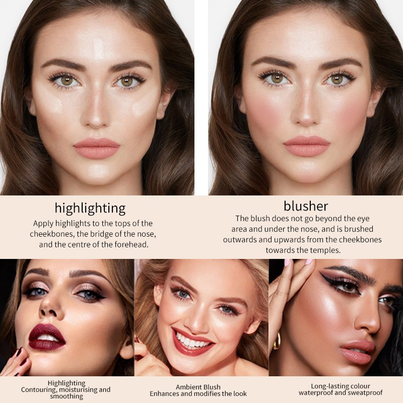Makeup Lightweight Glitter Highlighter Contour Lip Cheek Waterproof Creamy Blush Stick
