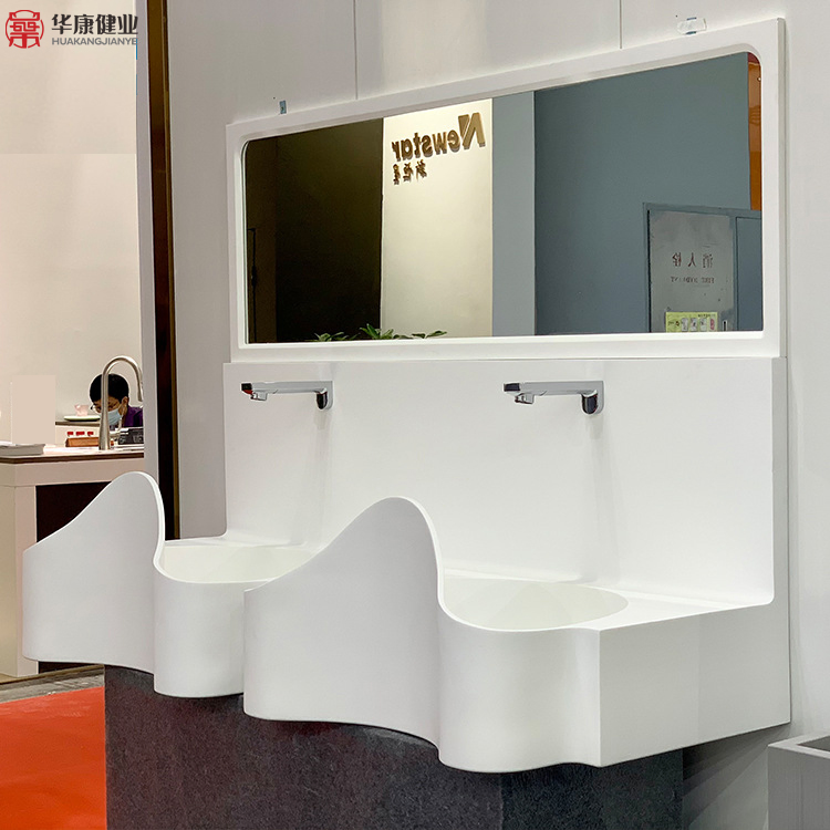 Hospital Scrub Sink Acrylic Solid Stone Surface Medical Sink with Cabinet