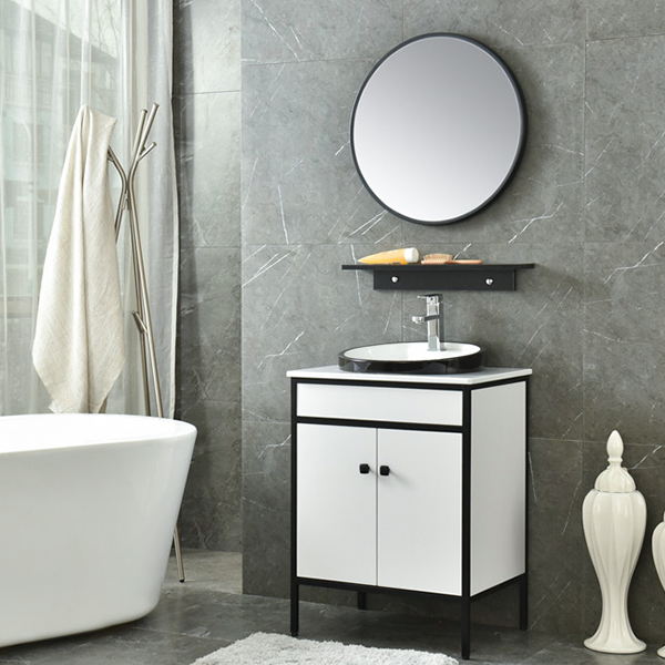 Antique Bathroom Vanity MDF Classical Bathroom Cabinet Mirrored Solid Wood Paint Material Cabinet