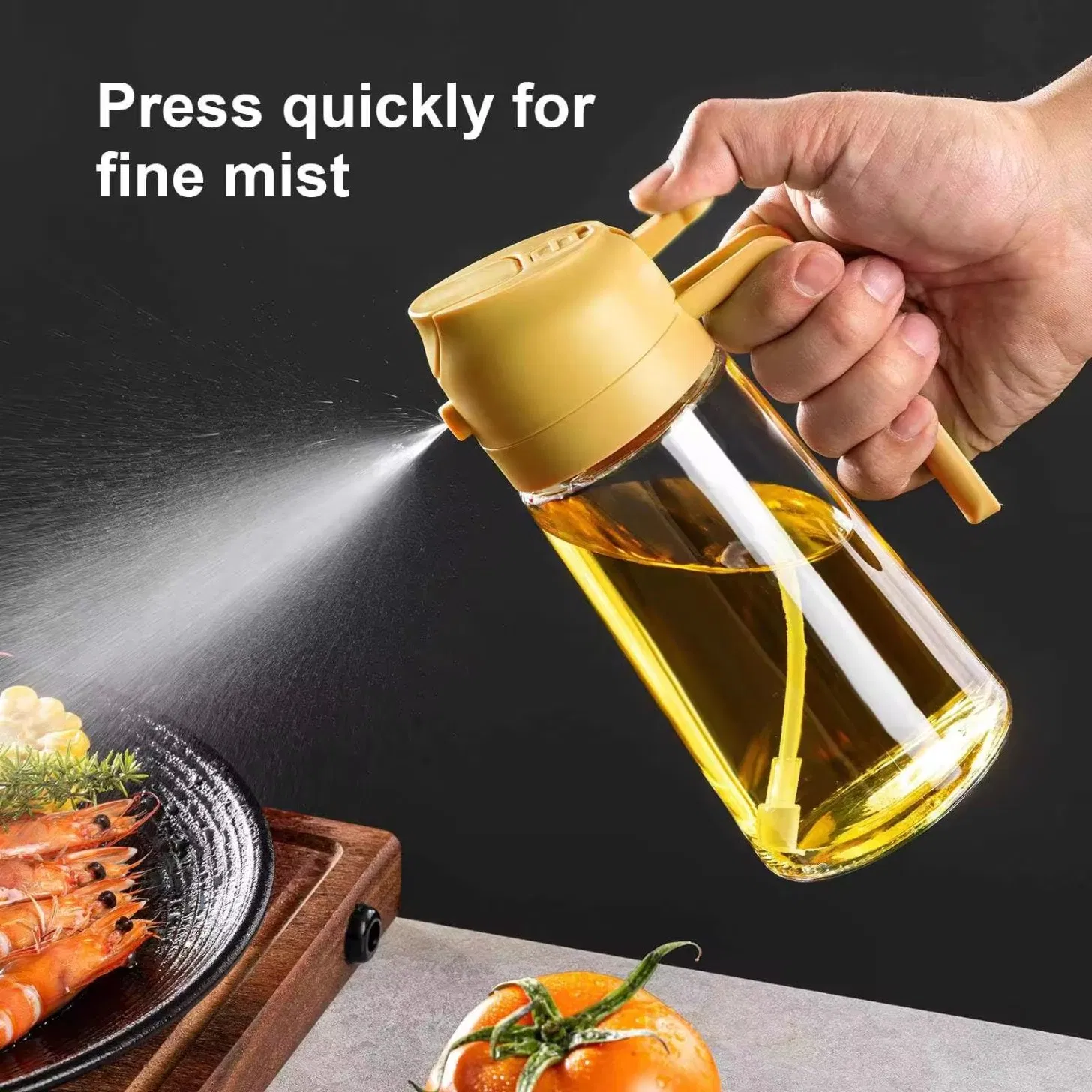 Source Factory Wholesale Luxury Kitchen 2-in-1 Oil Dispenser and Sprayer 16oz 470ml Glass Olive Oil Spray Bottle for Cooking