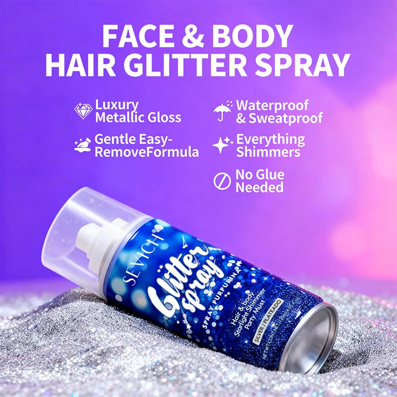 Private Label Glitter Powder Spray 120ml Hair Styling Silvery Highlighter Shiny Makeup Body Spray Glitter for Hair