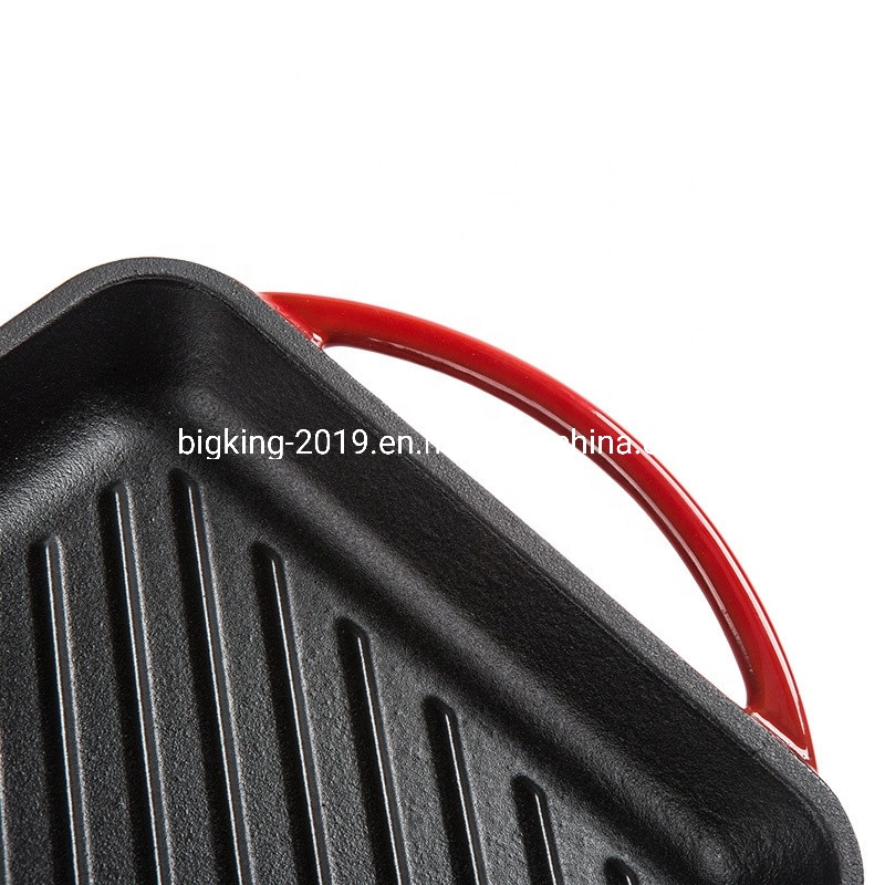 Dual Ribbed Cast Iron Enamel Griddle Pan