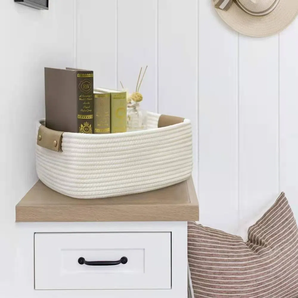 Cotton Rope Woven Storage Basket with Handles for Home Organization Mi26219