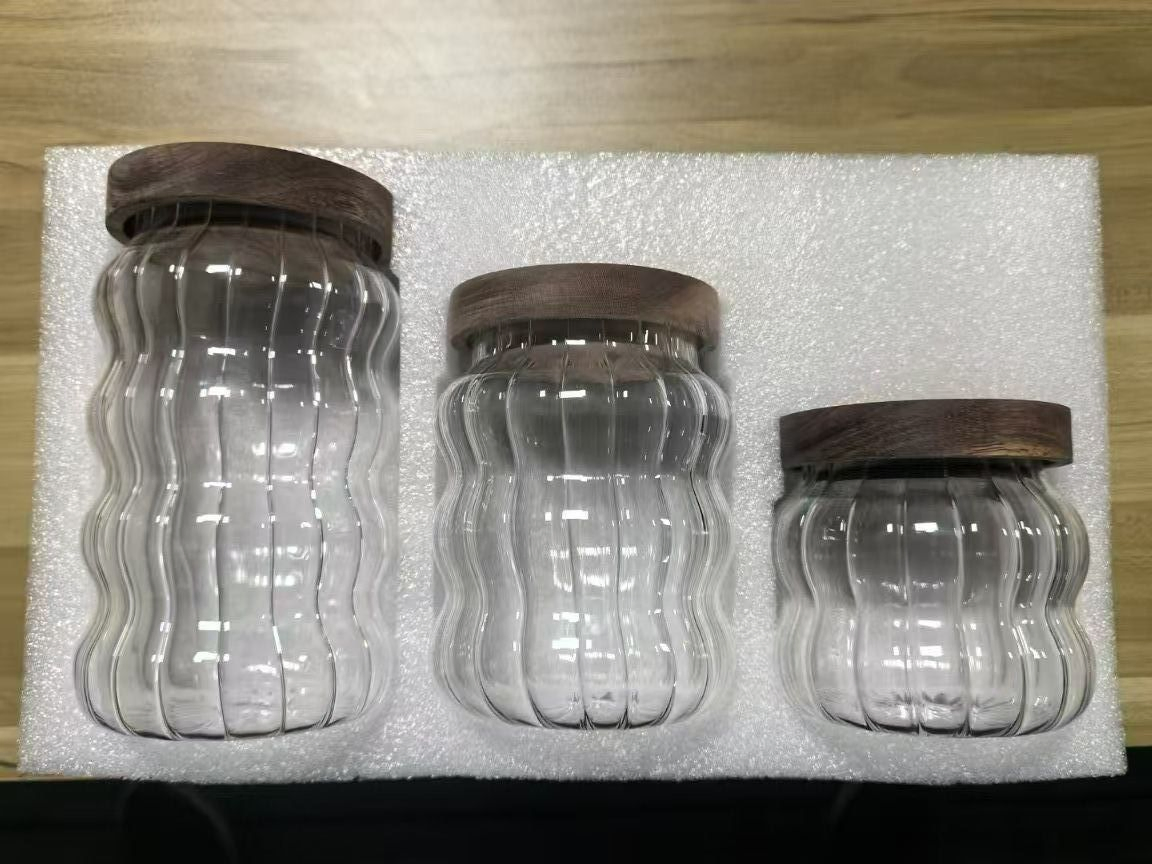 350ml 550ml 750ml Popular Glass Storage Sealed Jar Heat Resistant Wood Lid for Coffee Bean Snack
