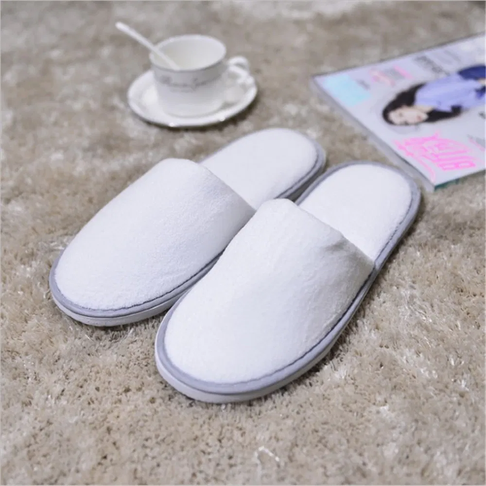 China Manufacturer Velour Terry Cloth Fabric Disposable Slippers for Hotel Bathroom