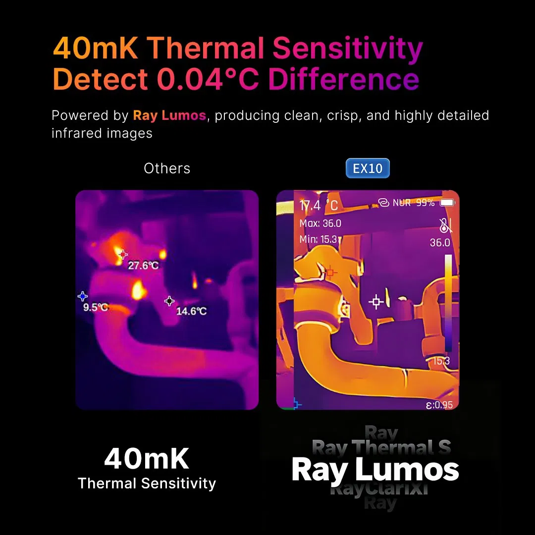 Raythink Ex10 Handheld Thermal Camera: Ai Super-Resolution 320×240 for HVAC Leak Detection