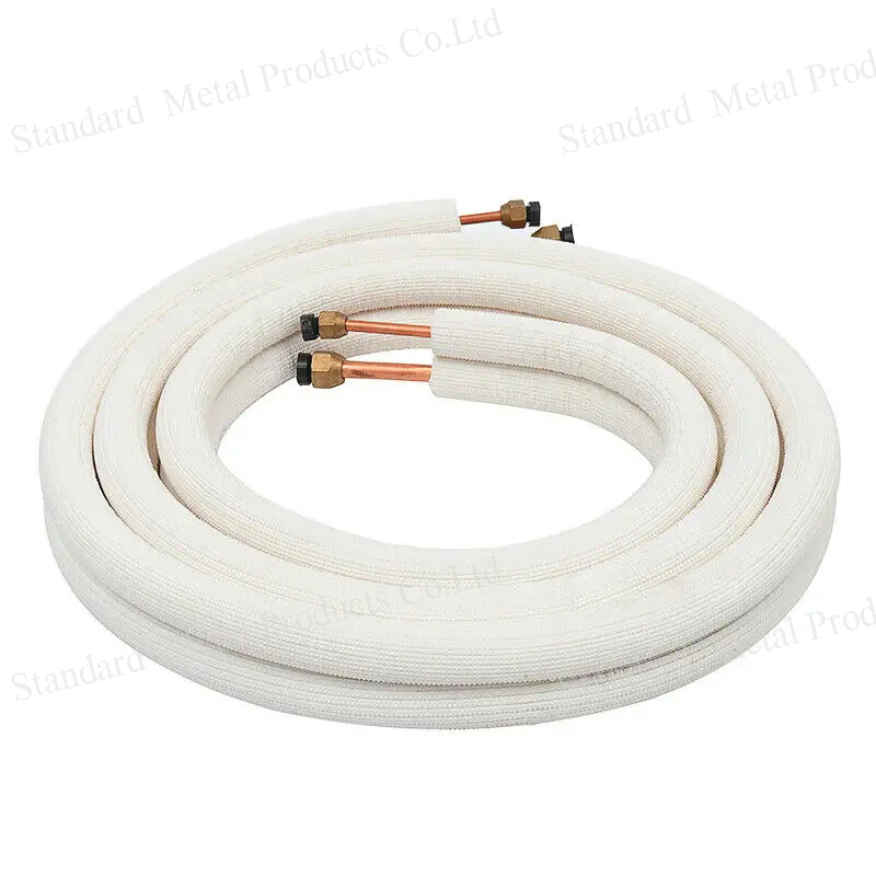 Hot Selling 1/4" 3/8" 5/8" 10m PE Coated Aircon Copper Pipe Insulated Installation Kit for Air Conditioner