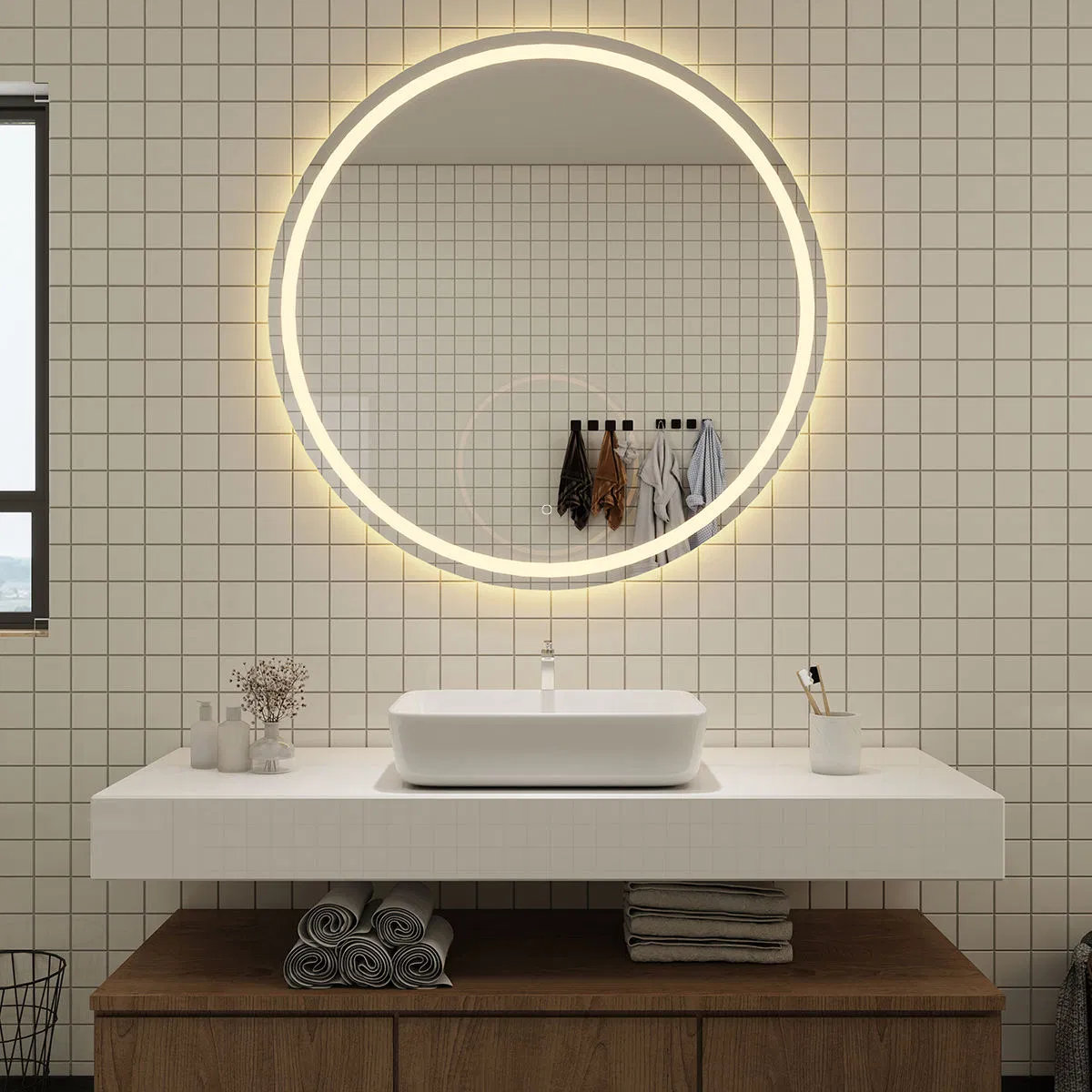 Intelligent Wall Mounted Round Shaped LED Smart Home Mirrored Glass Decorative Bathroom Mirror