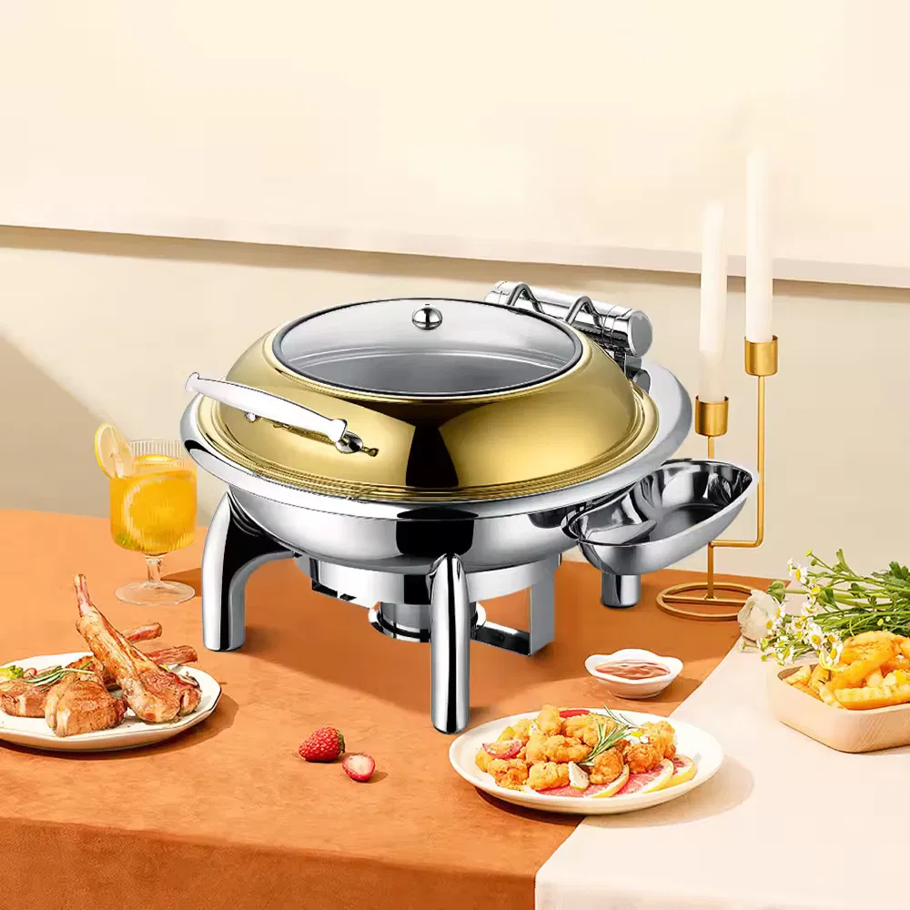 Xiangsheng 6L Golden Round Shape Stainless Steel Chafing Dishes with Glass Window