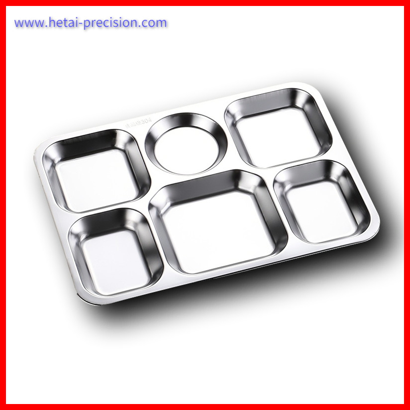 High Quality Customized Rectangle Round Dinner Ware Stainless Steel Dining Divided 3/4/5/6 Compartments Dish Food Plates, Stainless Tray, Stamping Tray Product