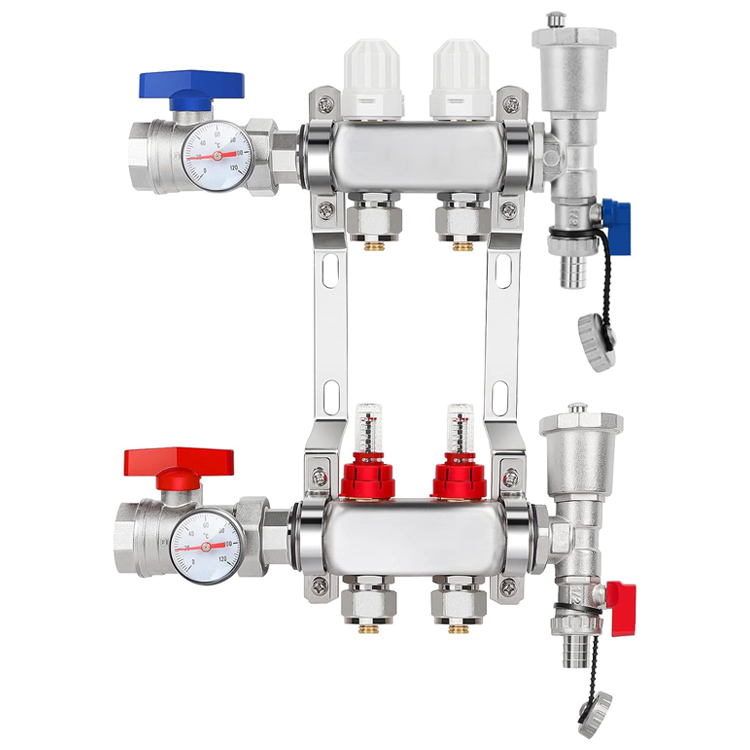 Sanipro Water Separator Distributor Mixing Valve System Pex Stainless Steel Radiant Underfloor Heating Flow Meter Manifold