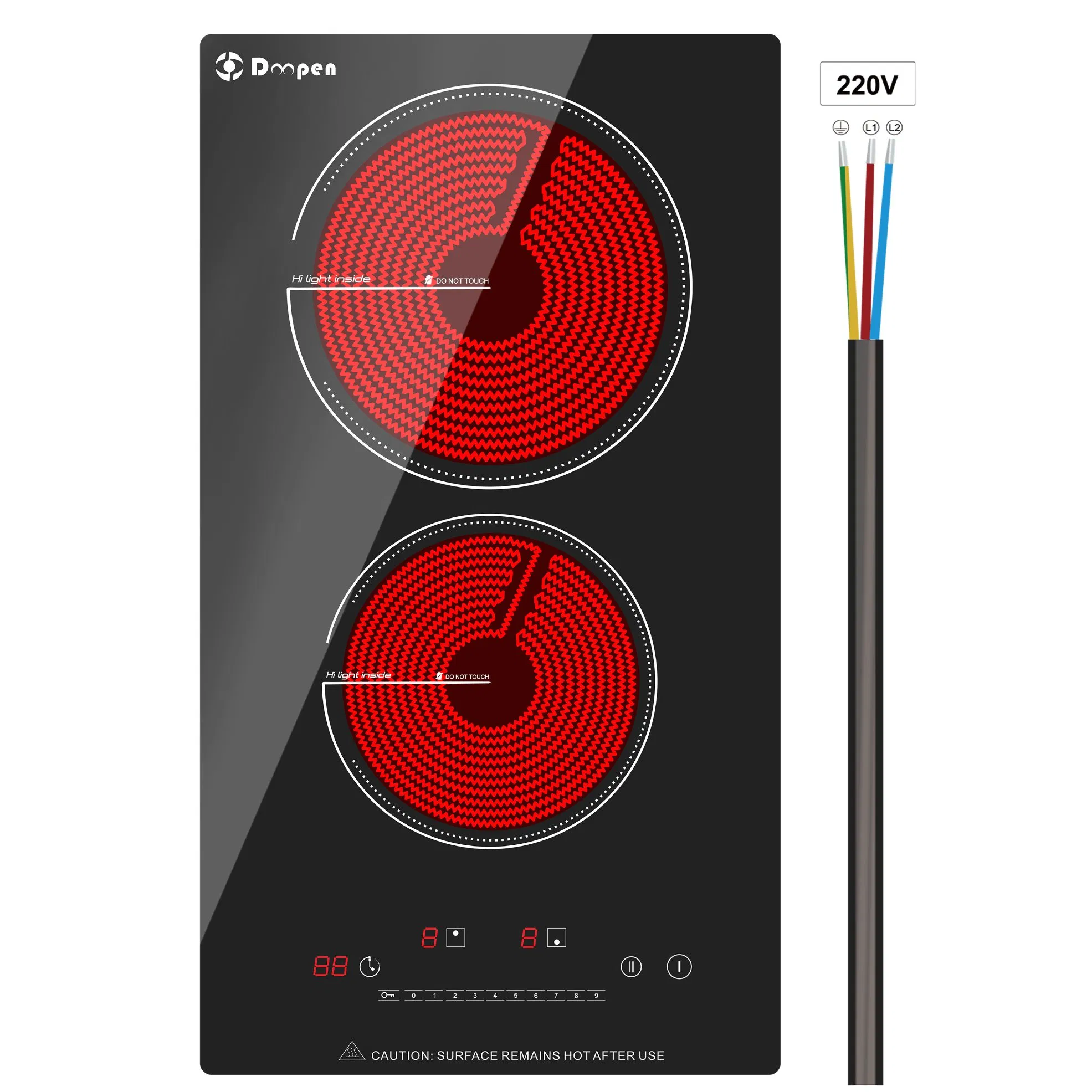 Electric Cooktop 2 Burner Built-in Infrared Cooker 3000W Ceramic Cooktop