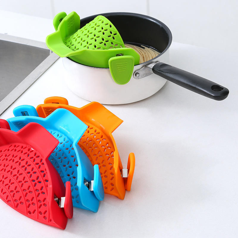 Food Colander Silicone Pasta Strainer Pot Snap Clip Water Drainer Basket