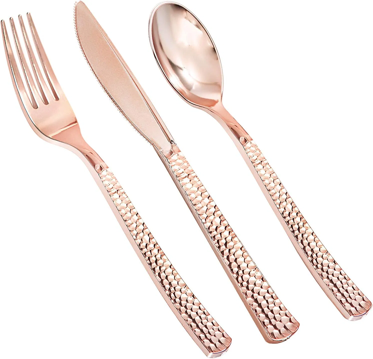 Rose Gold Plastic Silverware, Rose Gold Utensils, Heavy Weight Plastic Cutlery, Disposable Silverware Sets Suitable for Wedding, Monther's Day Party