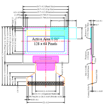 OLED дисплей 0.96 дюйма, монохромный желто-синий, 128x64