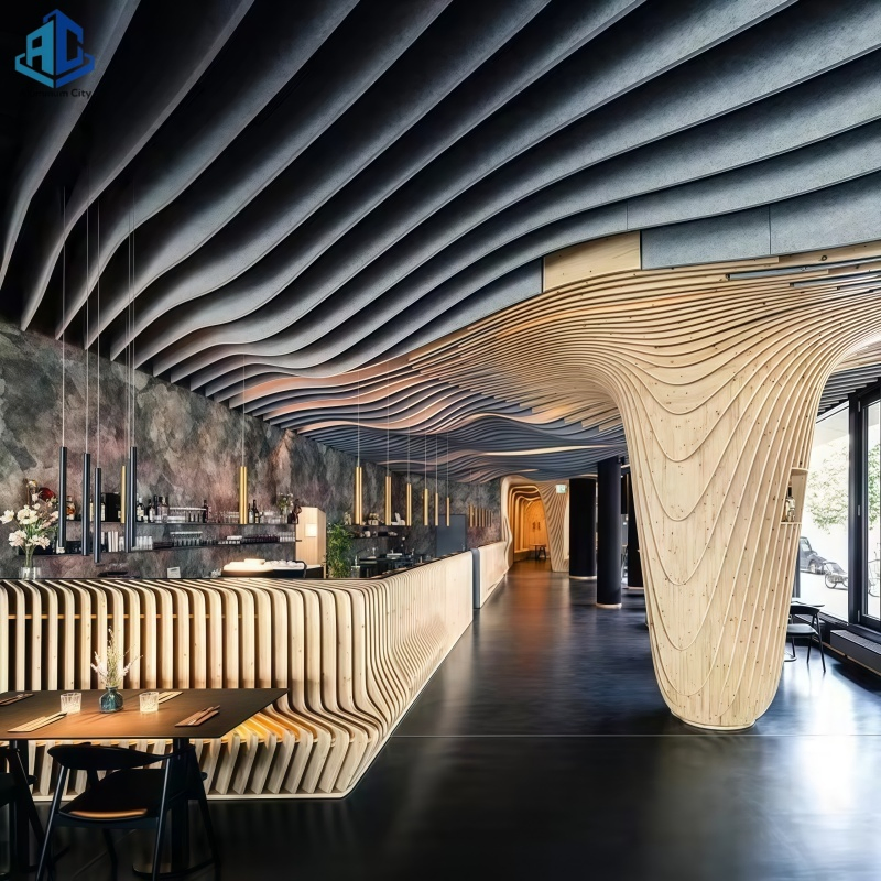 Wooden Grain Decorative Linear Pipe Suspended U Shaped Aluminum Baffle Ceiling