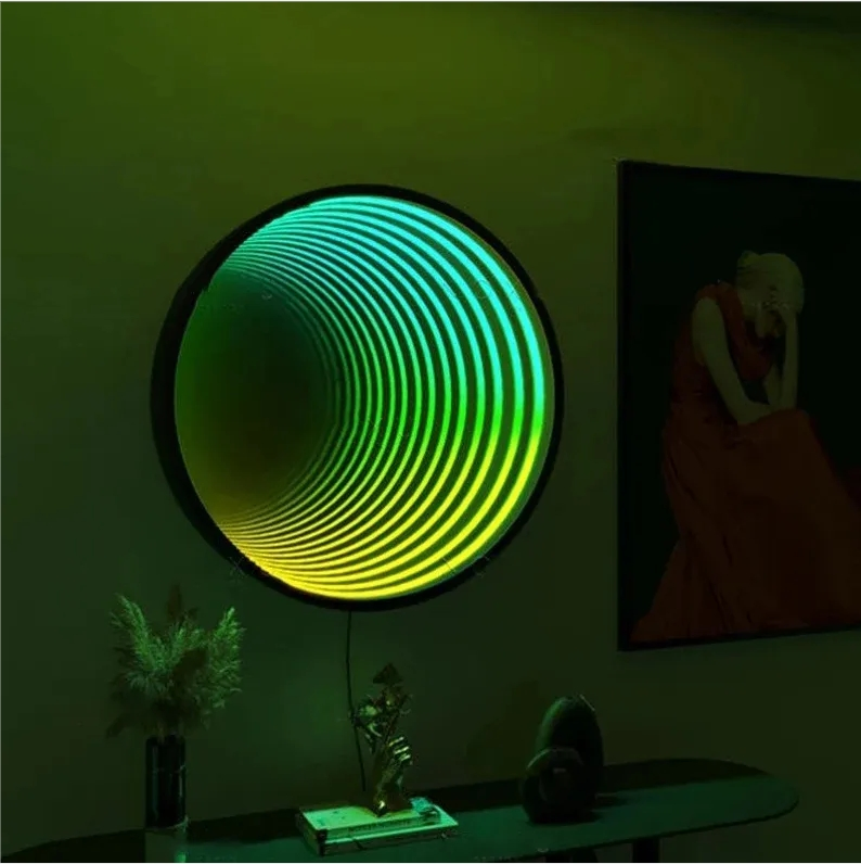 LED Light Circle Infinity Mirrors for Wall Decor Retro Mirror Personalized Glass Decorative Hanging Mirror Gift