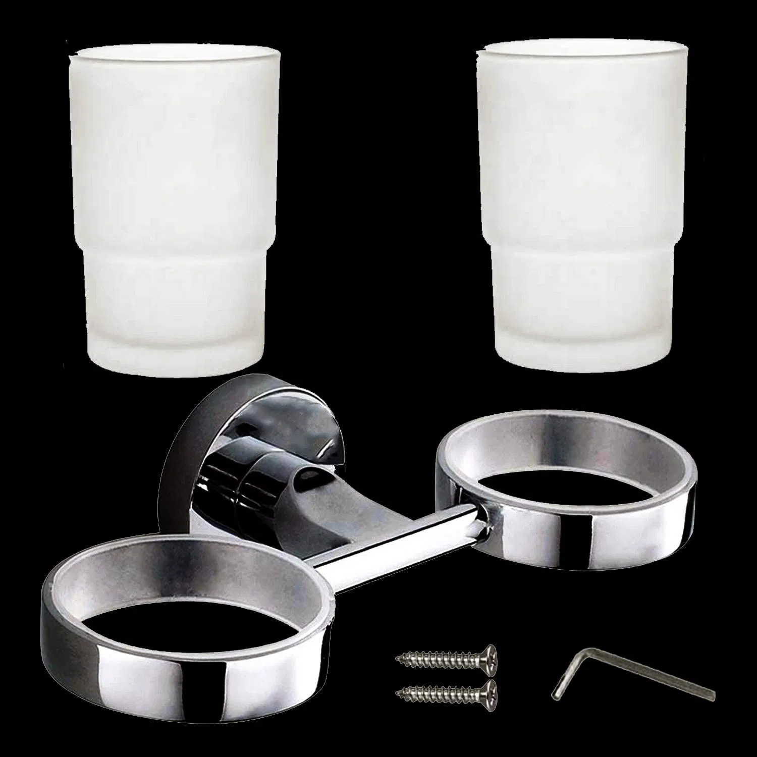 Double Toothbrush Holder Stainless Steel Cups Drinking Glass Hanger