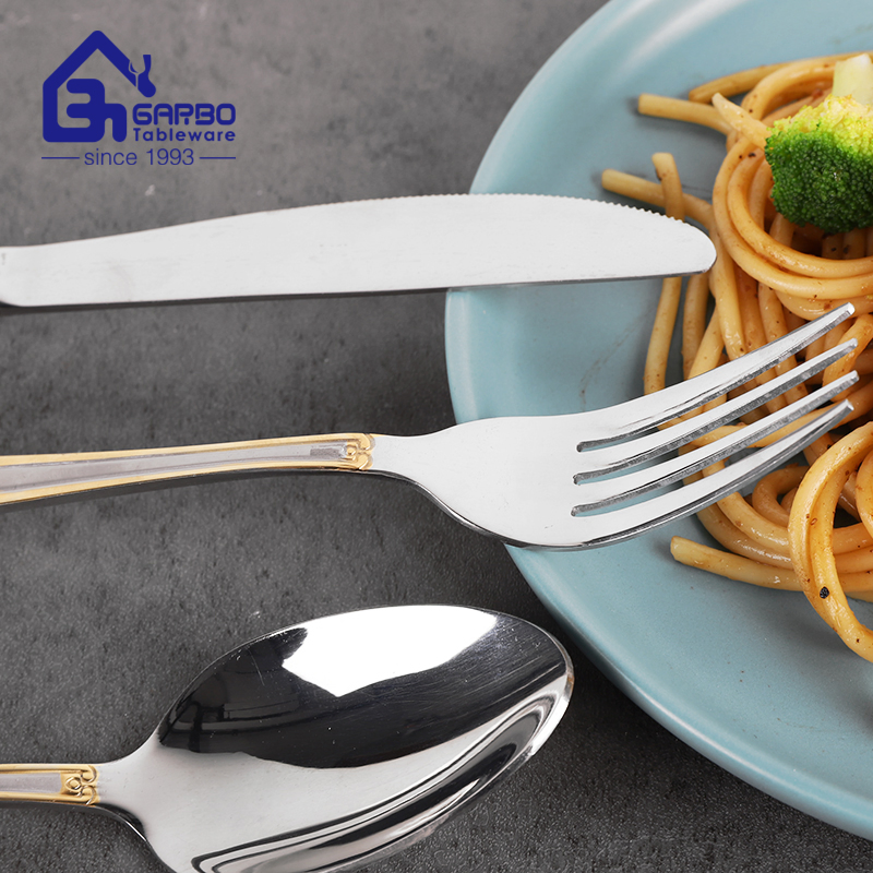 China Factory Golden Stainless Steel Cutlery Set Wholesale Custom Dinner Knife Set Colored Flatware Set Laser Logo
